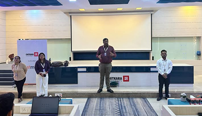 Zestminds Technologies team interacting with students during campus placement drive at Chitkara University
