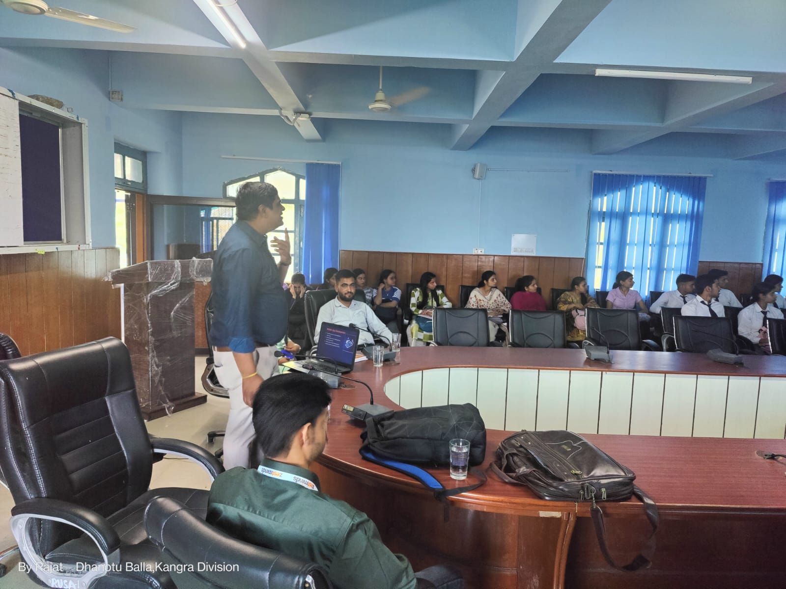Shivam Sharma conducting technology trends session with students at Govt College Dhaliara