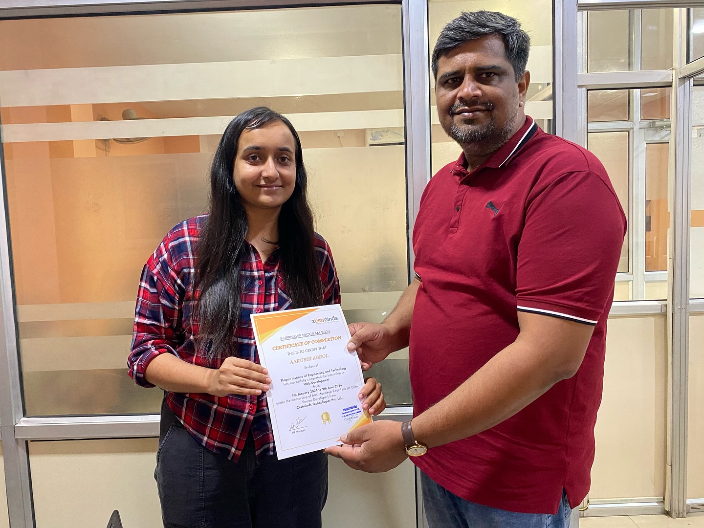 Data Science training certificate example from Zestminds Academy
