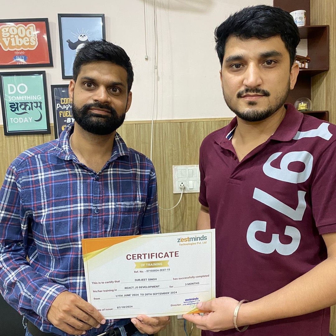  Zestminds internship certificate for software development training